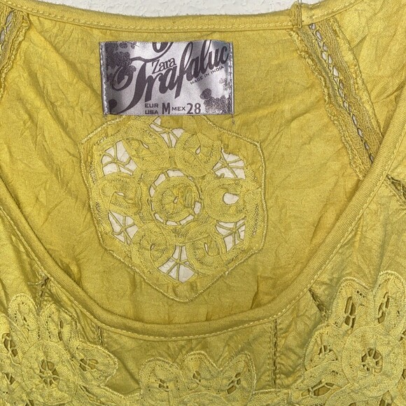 Zara Trafaluc dress yellow floral crochet lagen cottage M coquette boho - Picture 3 of 11